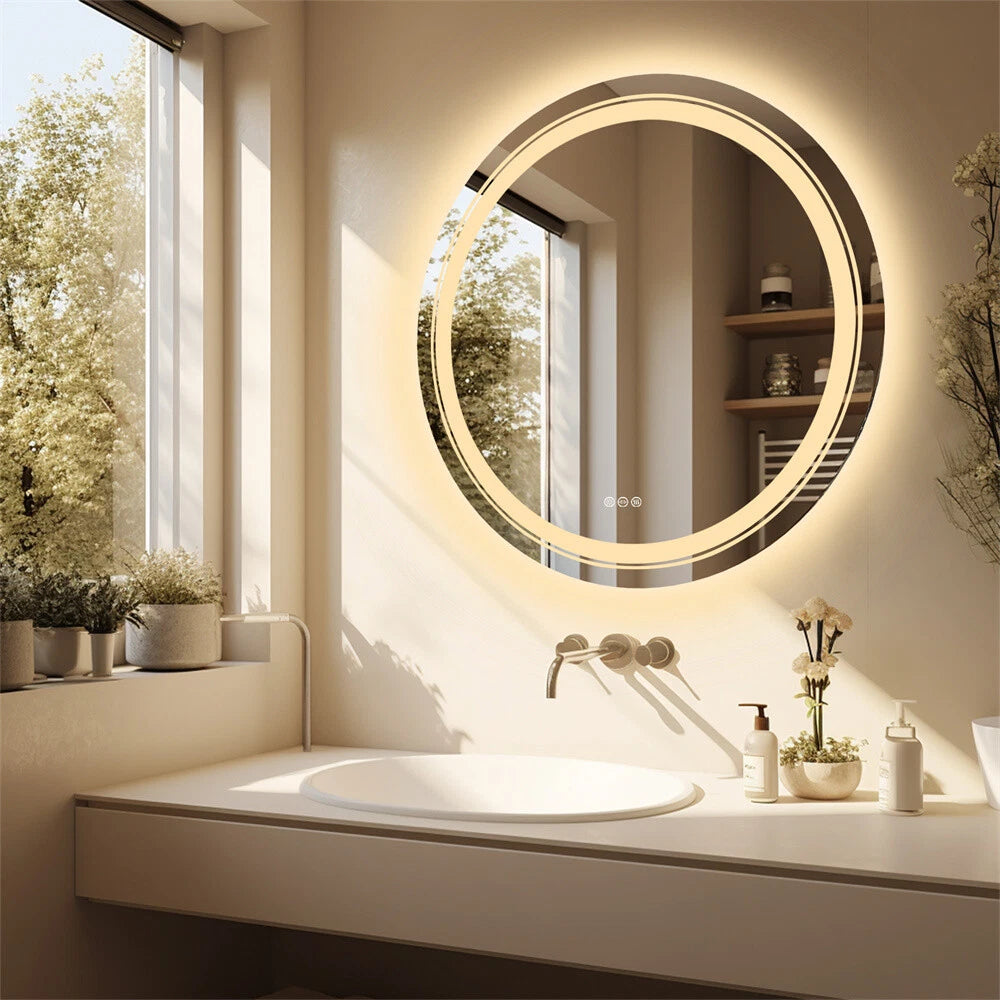 LED Round Mirror Bathroom Vanity Mirror With Lights Anti-fog Dimmable