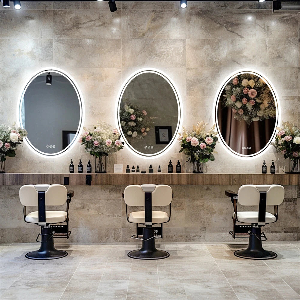 Large Oval LED Bathroom Vanity Mirror with 3 Color lights Dimmable Memory Smart