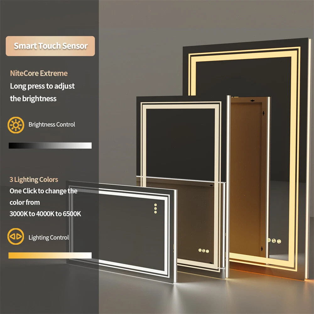 Bathroom Mirror with Front+Backlit Lights Dimmable Wall Vanity Mirrors Anti-Fog