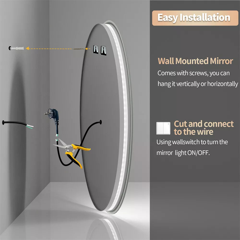 LED Round Mirror Bathroom Vanity Mirror With Lights Anti-fog Dimmable