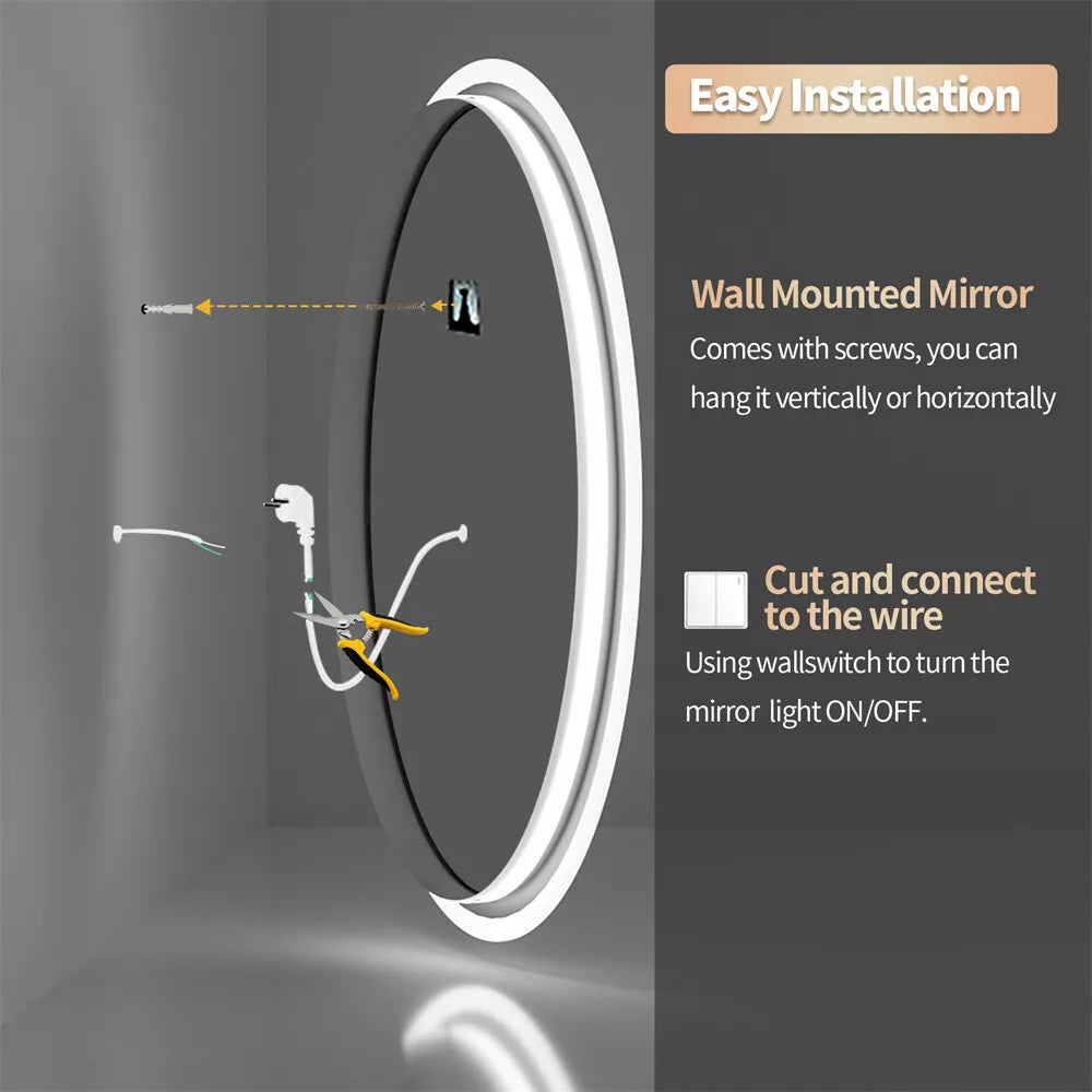 Large Oval LED Bathroom Vanity Mirror with 3 Color lights Dimmable Memory Smart