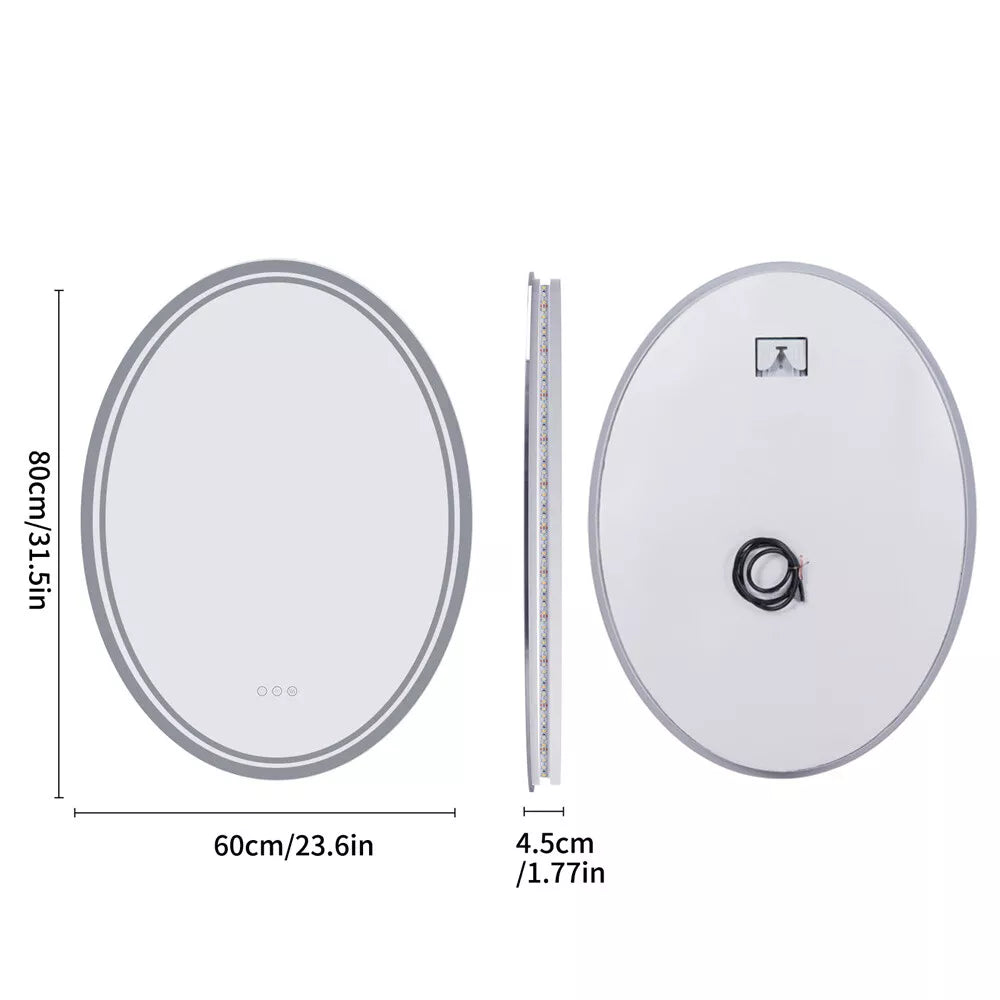 Large Oval LED Bathroom Vanity Mirror with 3 Color lights Dimmable Memory Smart