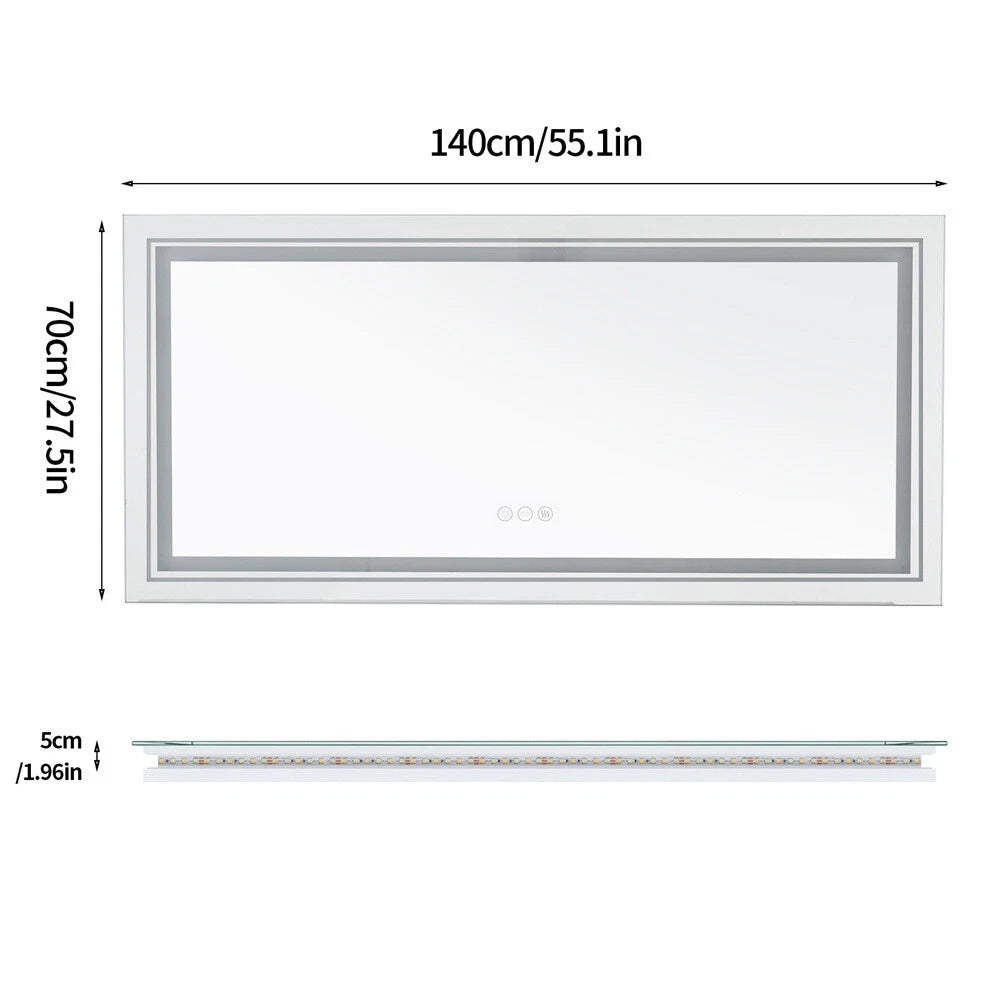 Bathroom Mirror with Front+Backlit Lights Dimmable Wall Vanity Mirrors Anti-Fog