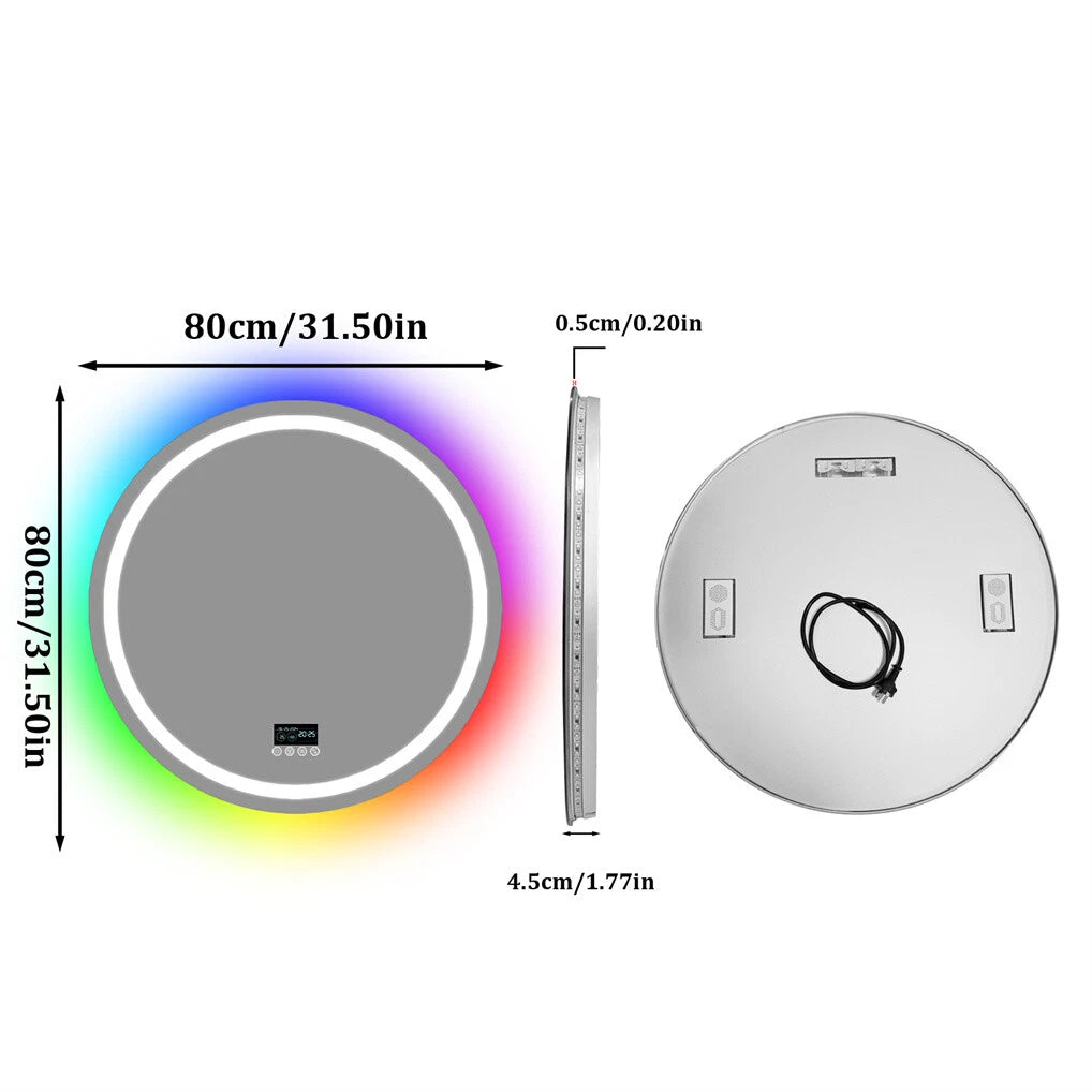Bluetooth Led Bathroom Mirror w/ RGB Lights Date Time Temperature Makeup Mirror