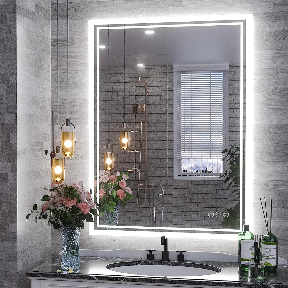 Bathroom Mirror Backlight Anti-Fog Dimmable Wall Vanity Mirrors Memory 3 Colors