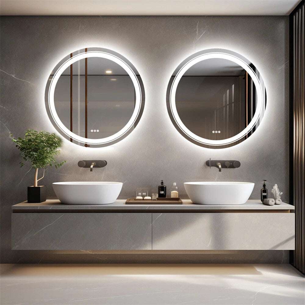 LED Round Mirror Bathroom Vanity Mirror With Lights Anti-fog Dimmable