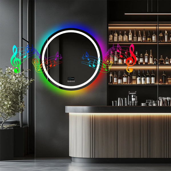 Bluetooth Led Bathroom Mirror w/ RGB Lights Date Time Temperature Makeup Mirror