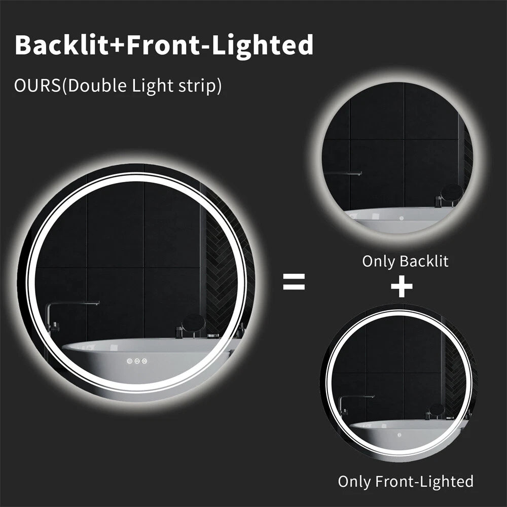 LED Round Mirror Bathroom Vanity Mirror With Lights Anti-fog Dimmable