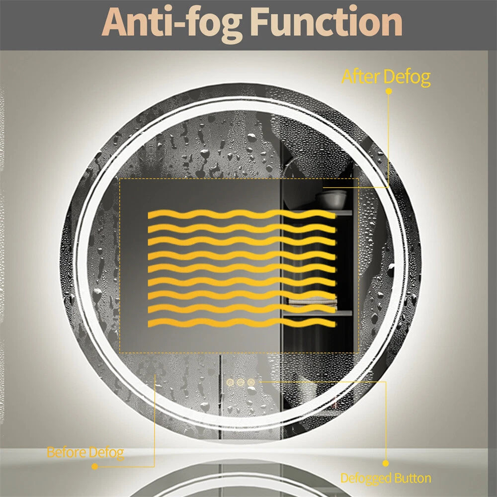 LED Round Mirror Bathroom Vanity Mirror With Lights Anti-fog Dimmable